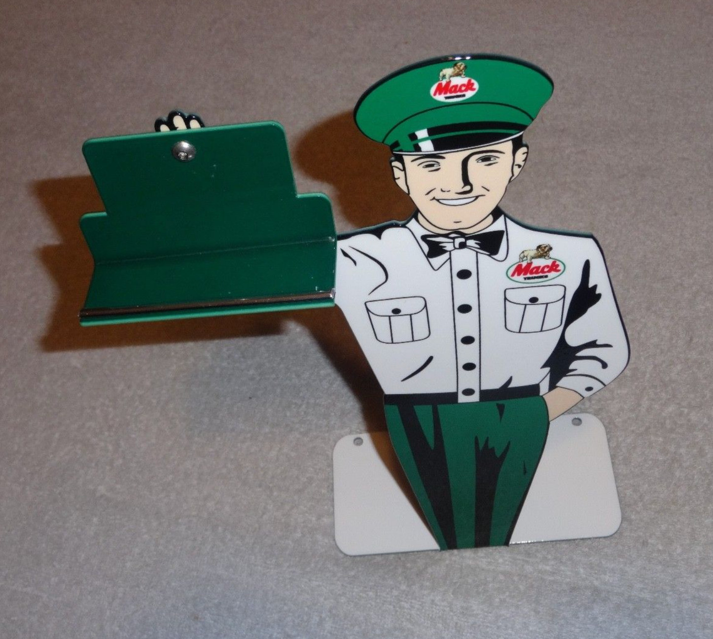 VINTAGE MACK TRUCKS & BUSES DEALER METAL GASOLINE OIL BUSINESS CARD HOLDER SIGN