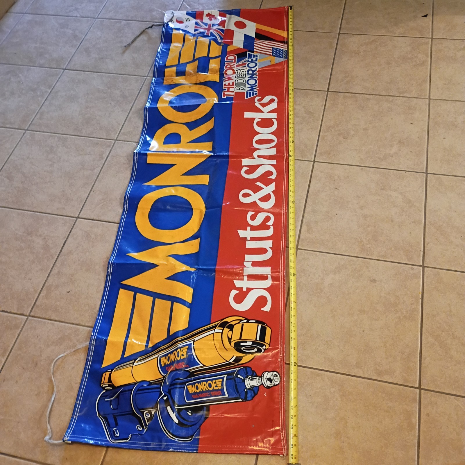 Vtg MONROE SHOCK & STRUTS Advertising Automotive Shop Garage Store Banner Large
