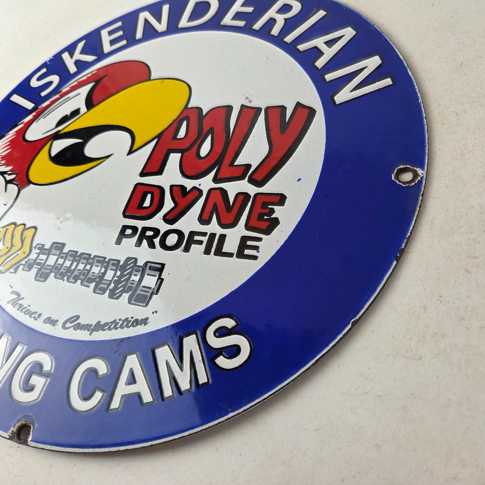 Vintage Iskenderian Racing Cams Porcelain Sign – Mod Rod Auto Gas Pump Shop Sign