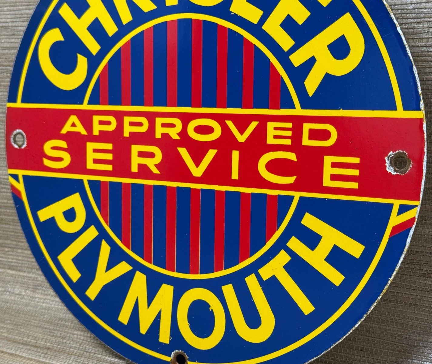 VINTAGE CHRYSLER PORCELAIN SIGN GENERAL MOTORS DEALERSHIP GAS OIL PLYMOUTH MOPAR