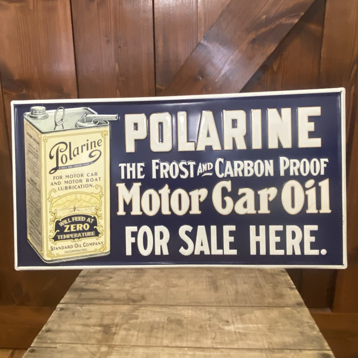 Polarine Motor Car Oil “Frost and Carbon Proof” Gas & Oil Sign Blue/White/Yellow