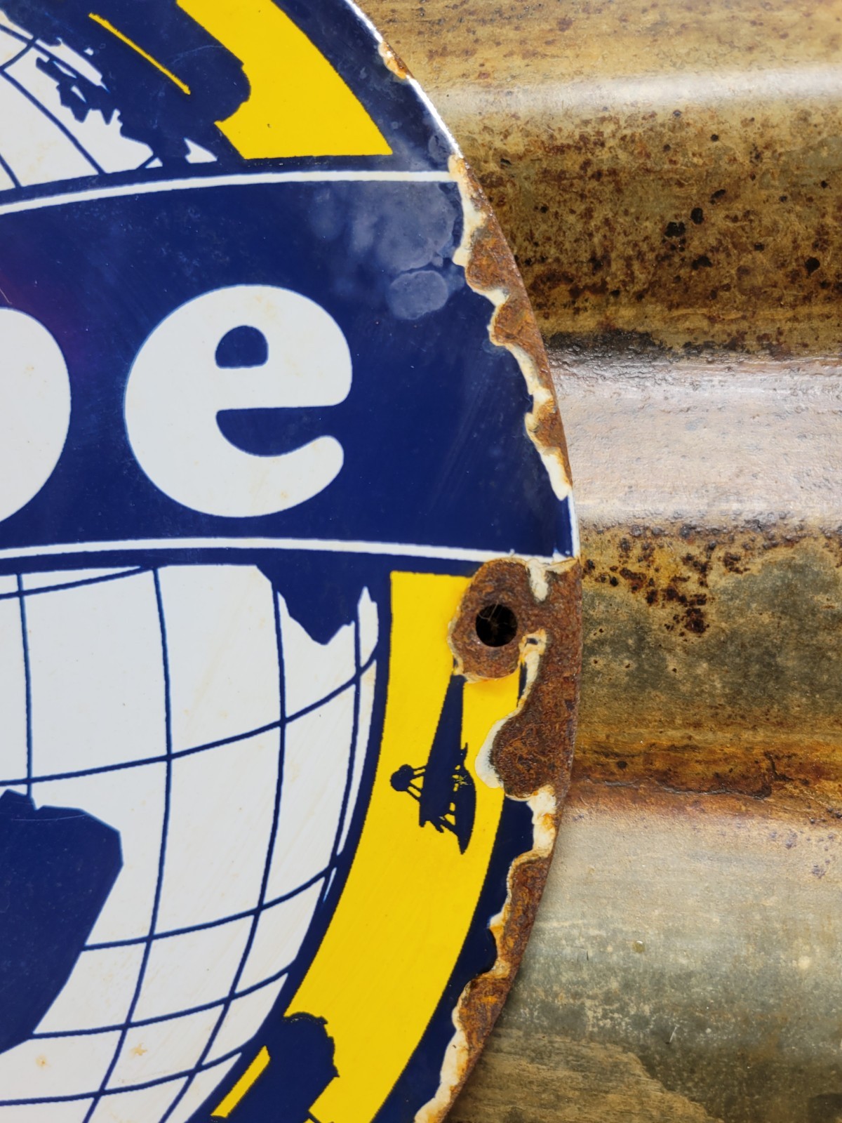 VINTAGE GLOBE PORCELAIN SIGN OLD UNIVERSAL GAS PUMP PLATE SERVICE STATION 12″
