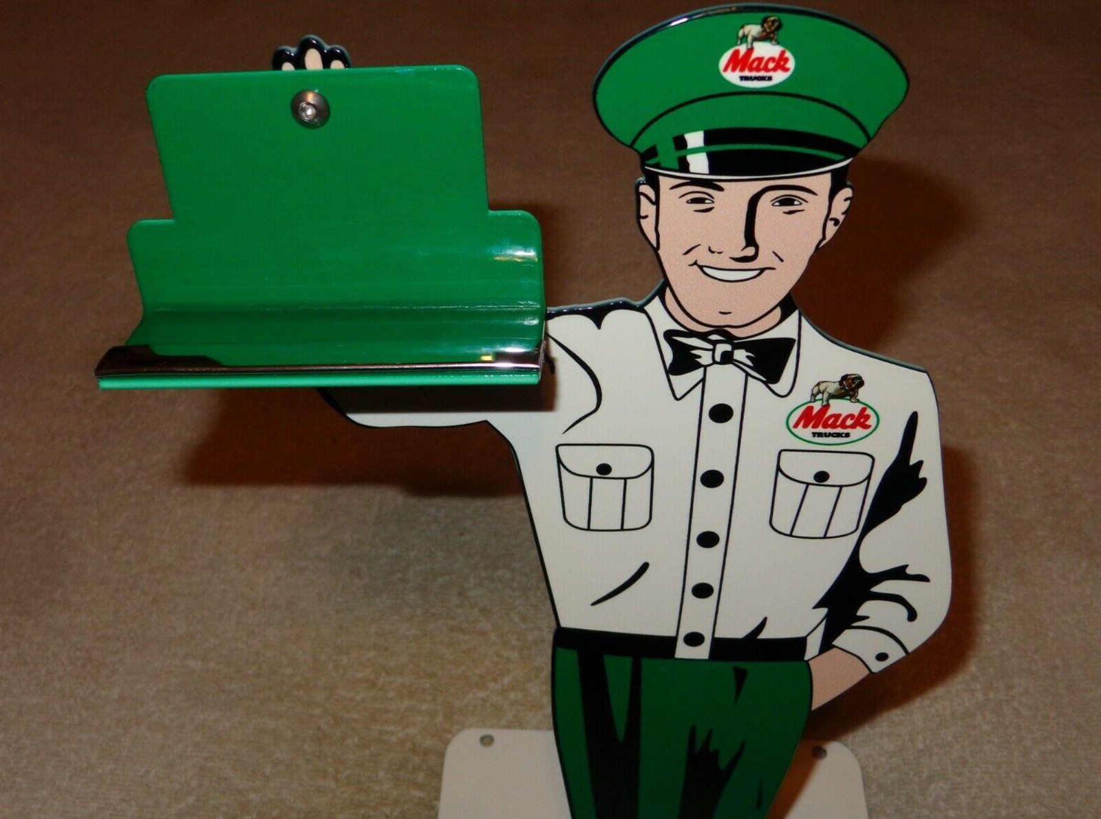 VINTAGE MACK TRUCKS & BUSES DEALER METAL GASOLINE OIL BUSINESS CARD HOLDER SIGN
