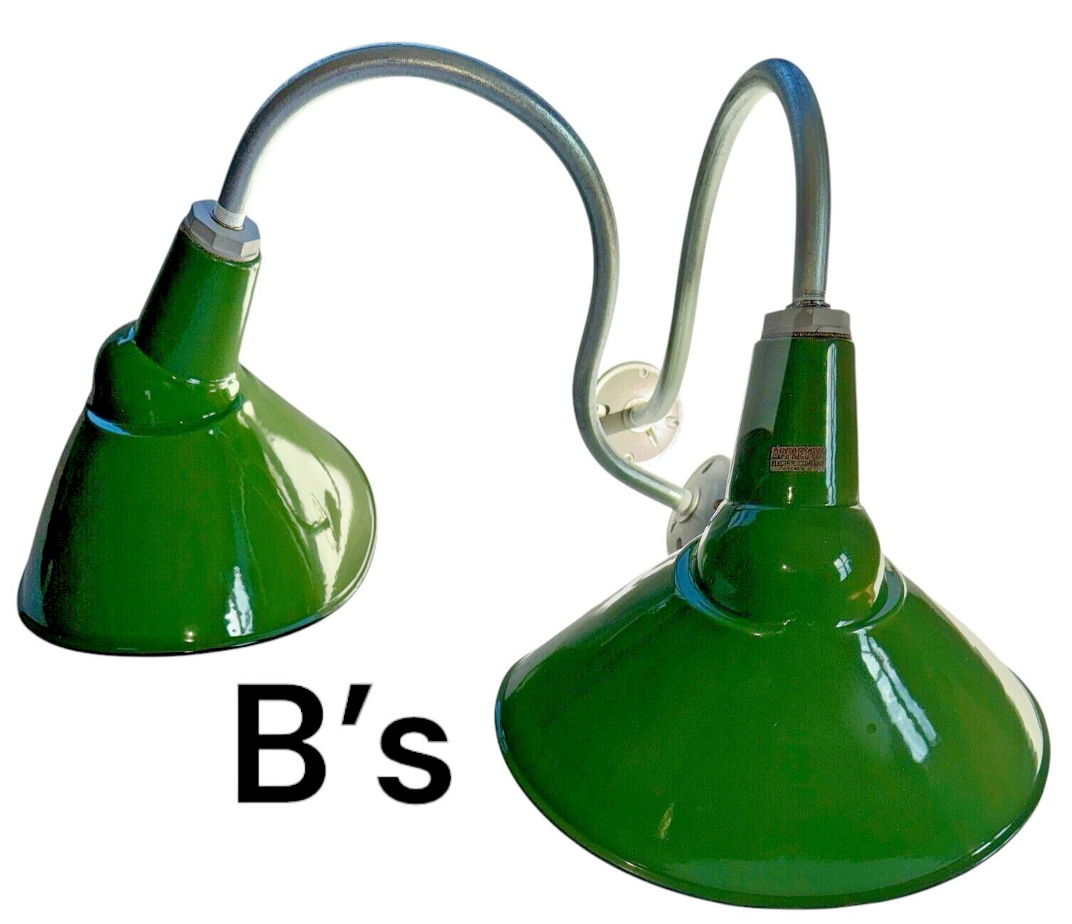 2 Appleton 12×16 Gooseneck Green Porcelain Pole Sign Light Gas Station Vintage B