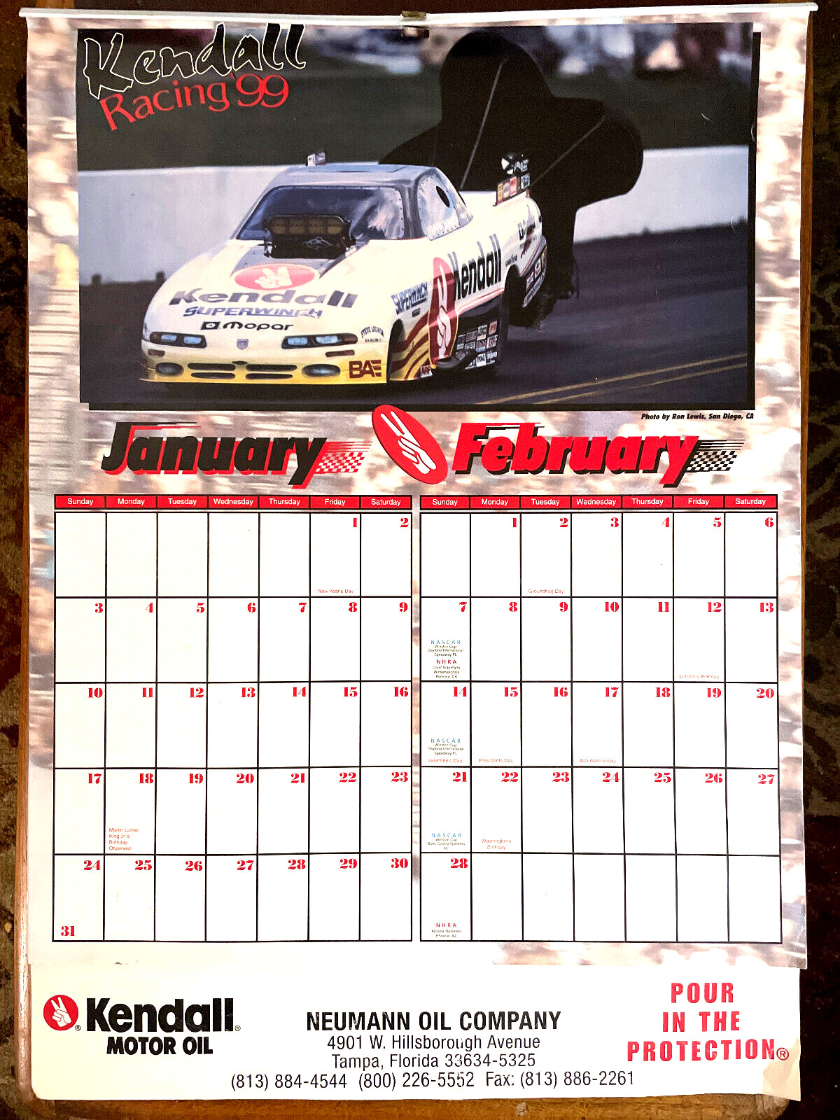 1999 Kendall Motor Oil Racing Winston Cup Drag NHRA Garage Calendar Man Cave 24″