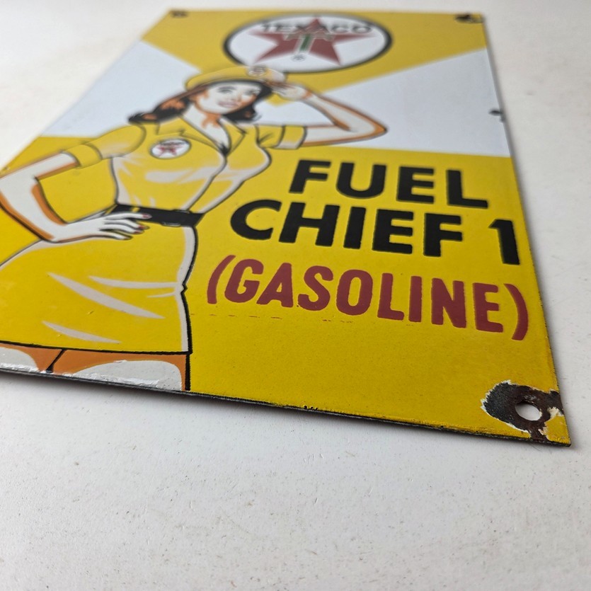 Vintage Texaco Gasoline Sign – Fuel Chief 1 Gas Pump Plate Porcelain Ad Sign