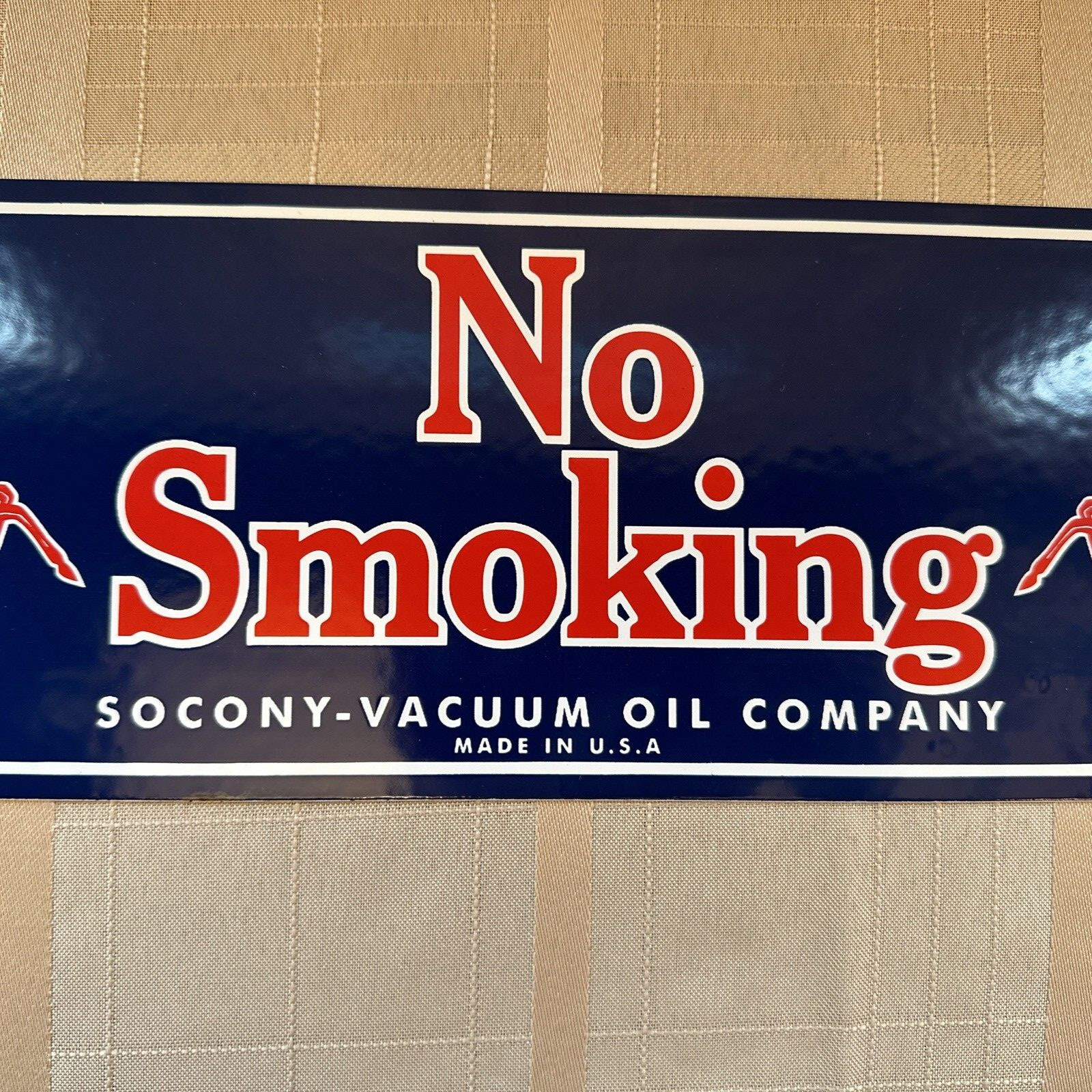 VINTAGE “NO SMOKING” PEGASUS MOBIL SOCONY-VACUUM OIL CO. PORCELAIN 16” SIGN
