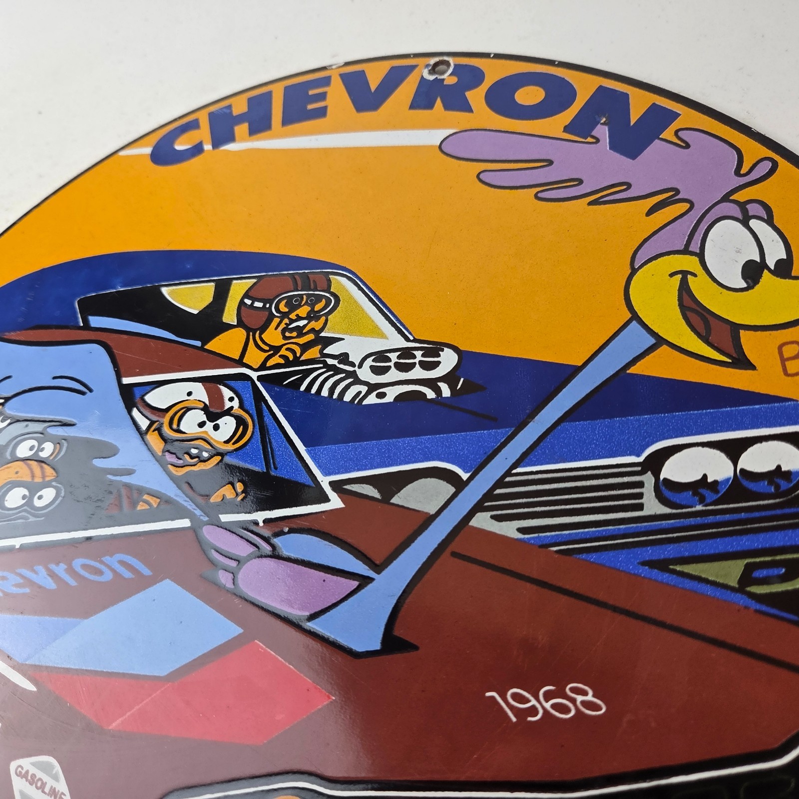 Vintage Chevron Gasoline Sign – Mopar Road Runner Racing Auto Gas Porcelain Sign