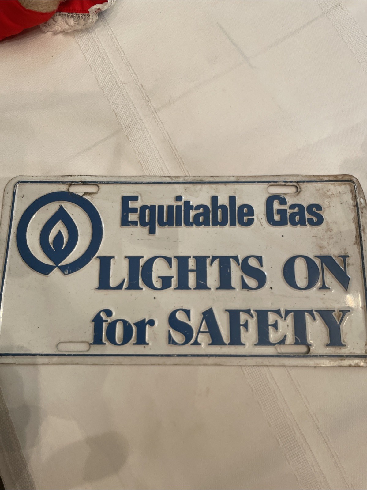 VINTAGE Equitable Gas Lights On for Safety Advertising License Plate Metal Sign