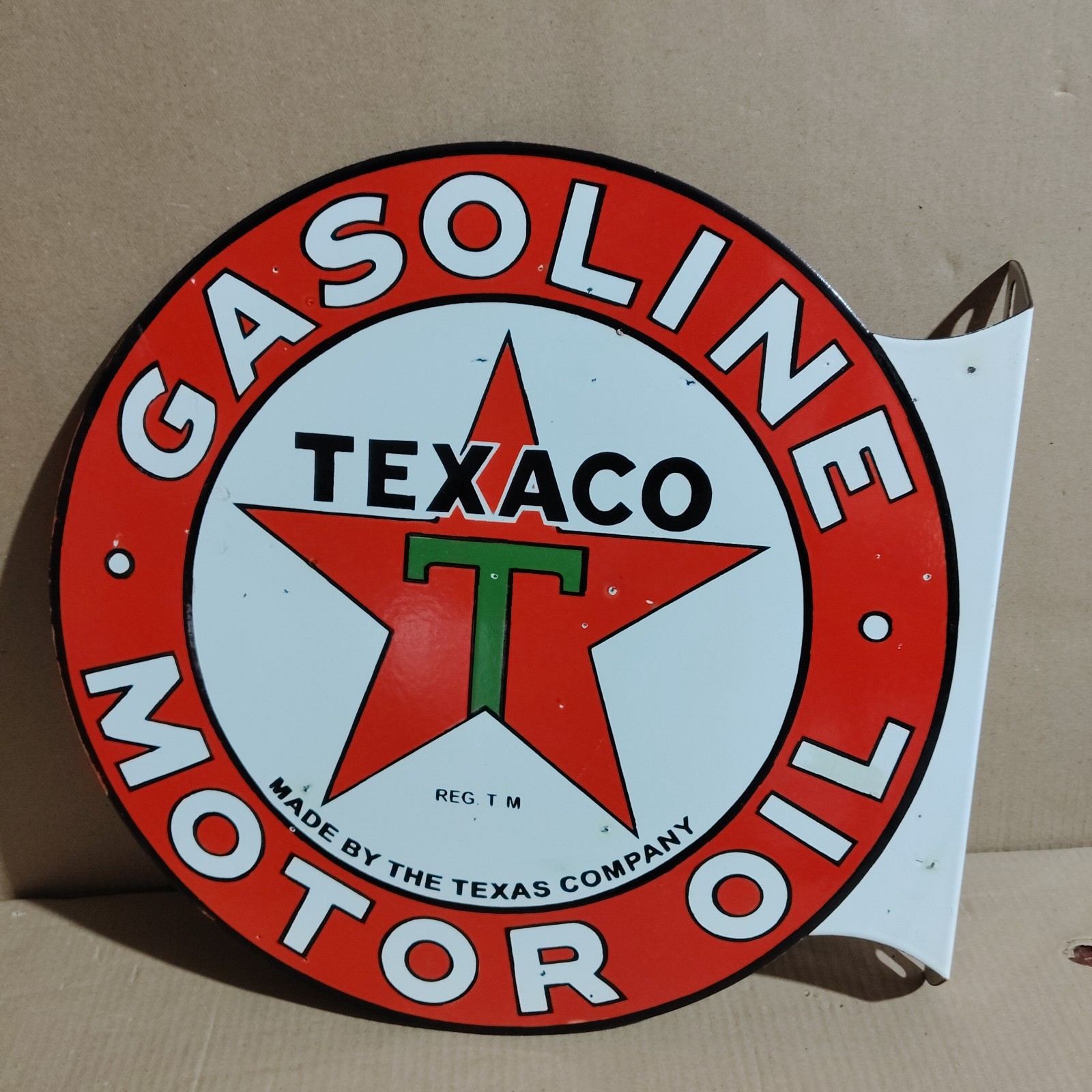Texaco Gasoline Motor Oil Porcelain Enamel Sign 19.5 x 17 Inches 2 Sided