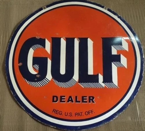 PORCELIAN GULF DEALER ENAMEL SIGN SIZE 30X30 INCHES DOUBLE SIDED