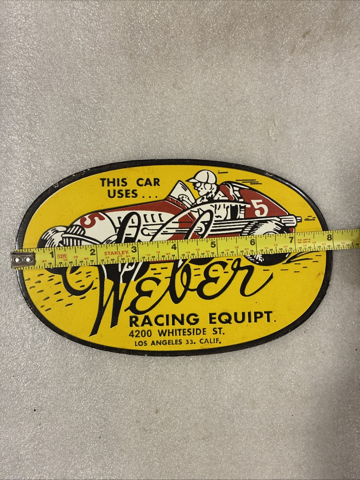VINTAGE WEBER RACING EQUIPT SALES SERVICE PORCELAIN GAS STATION OIL SIGN Hot Rod