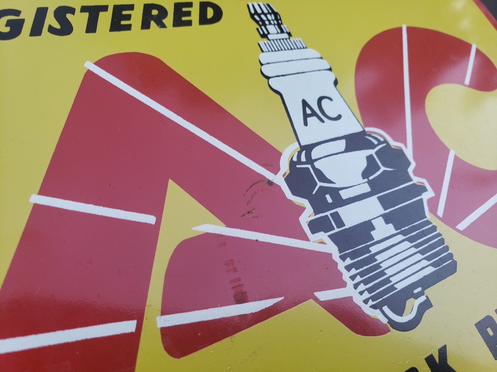 1940s Original AC Spark Plug Cleaning Station Tin Litho Sign