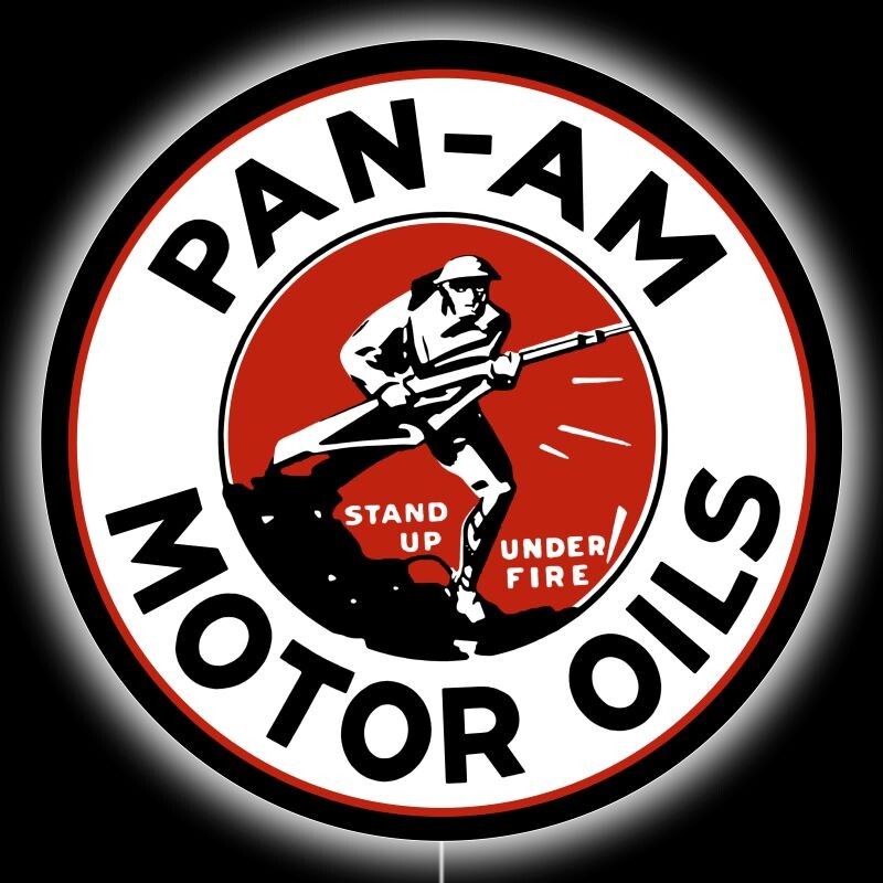 Pan Am Motor Oils NEW LED Hanging Lighted Sign: 23″ Dia. Round