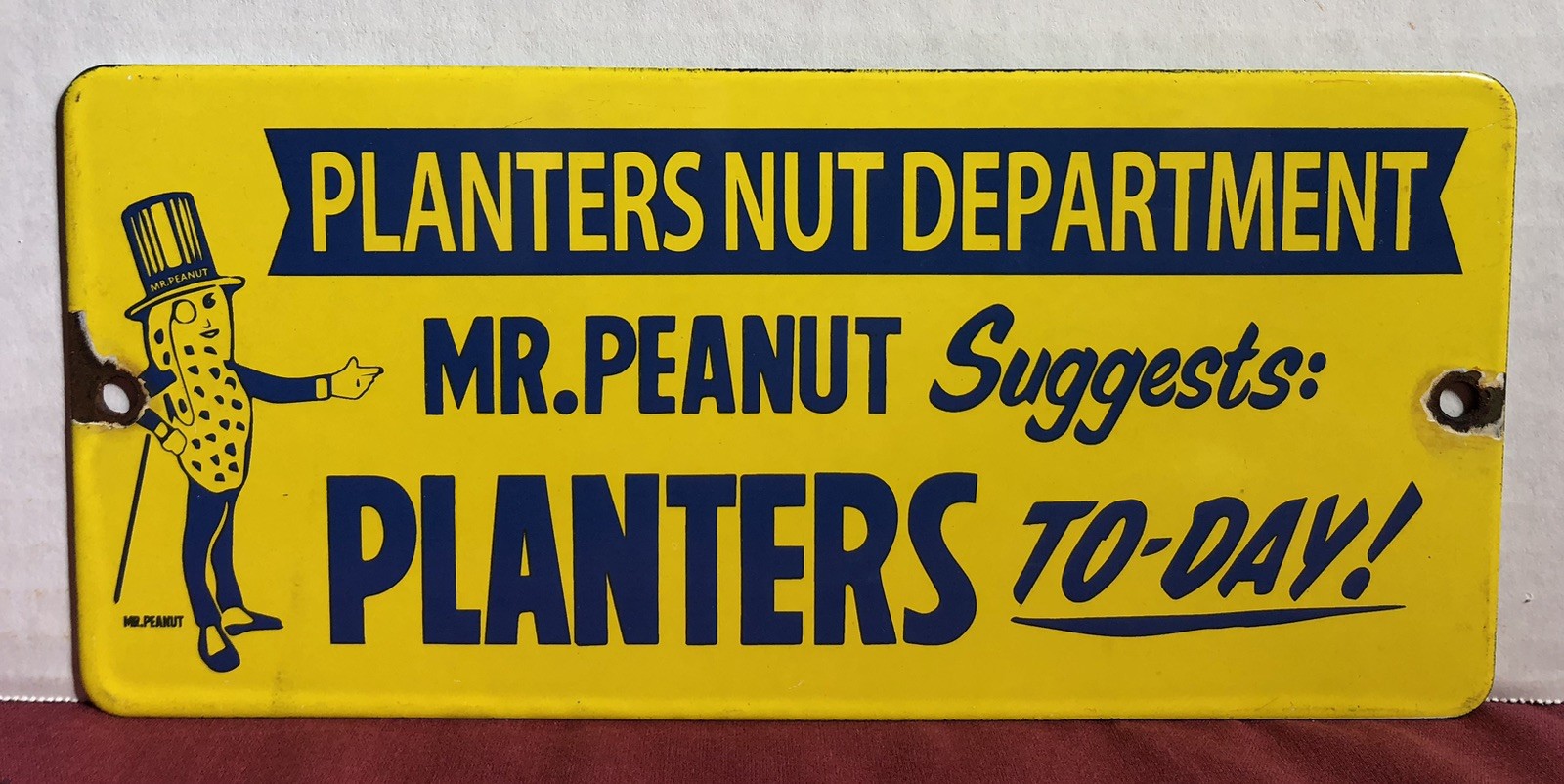 Vintage Planters Department Peanuts Mr Peanut 9.5” Porcelain Sign