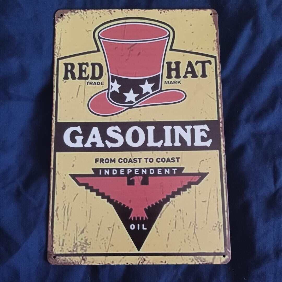 8″X12″ Metal Sign Wall Art Man Cave Garage Bar Gas Station Red Hat Gasoline