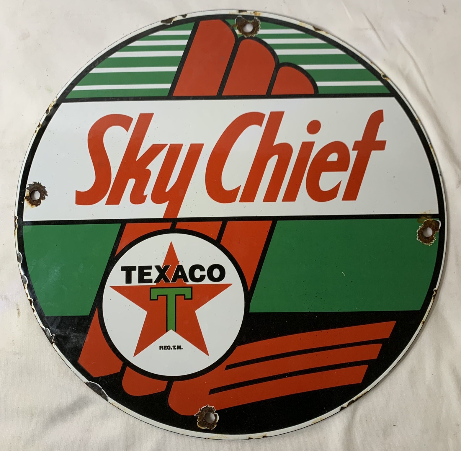 VINTAGE 12” TEXACO PORCELAIN SIGN SKY CHIEF TEXAS PETROLEUM OIL GAS STATION