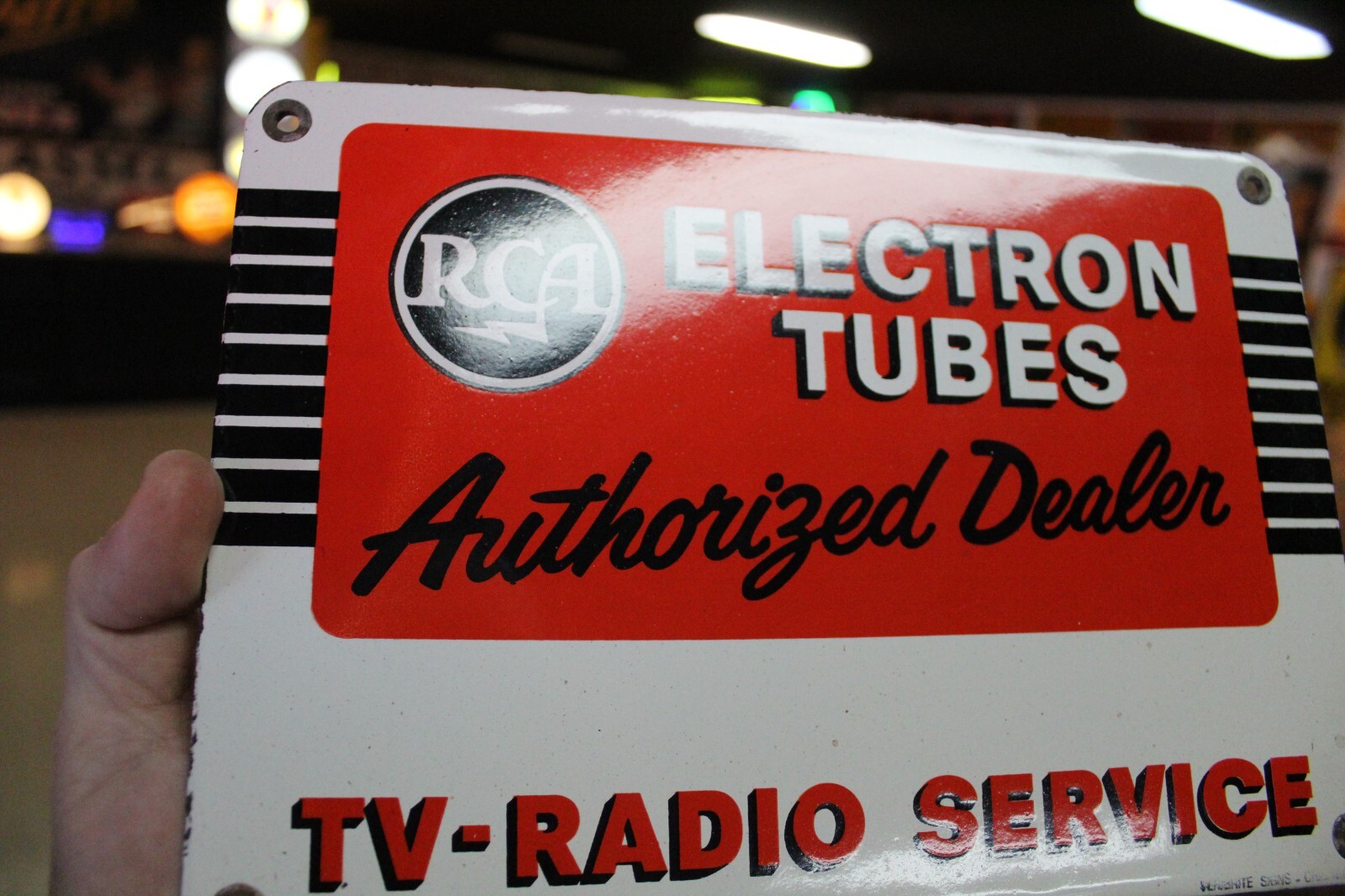 RARE RCA RADIO TV DEALER PORCELAIN METAL SIGN TUBE REPAIR SERVICE DEALER GE