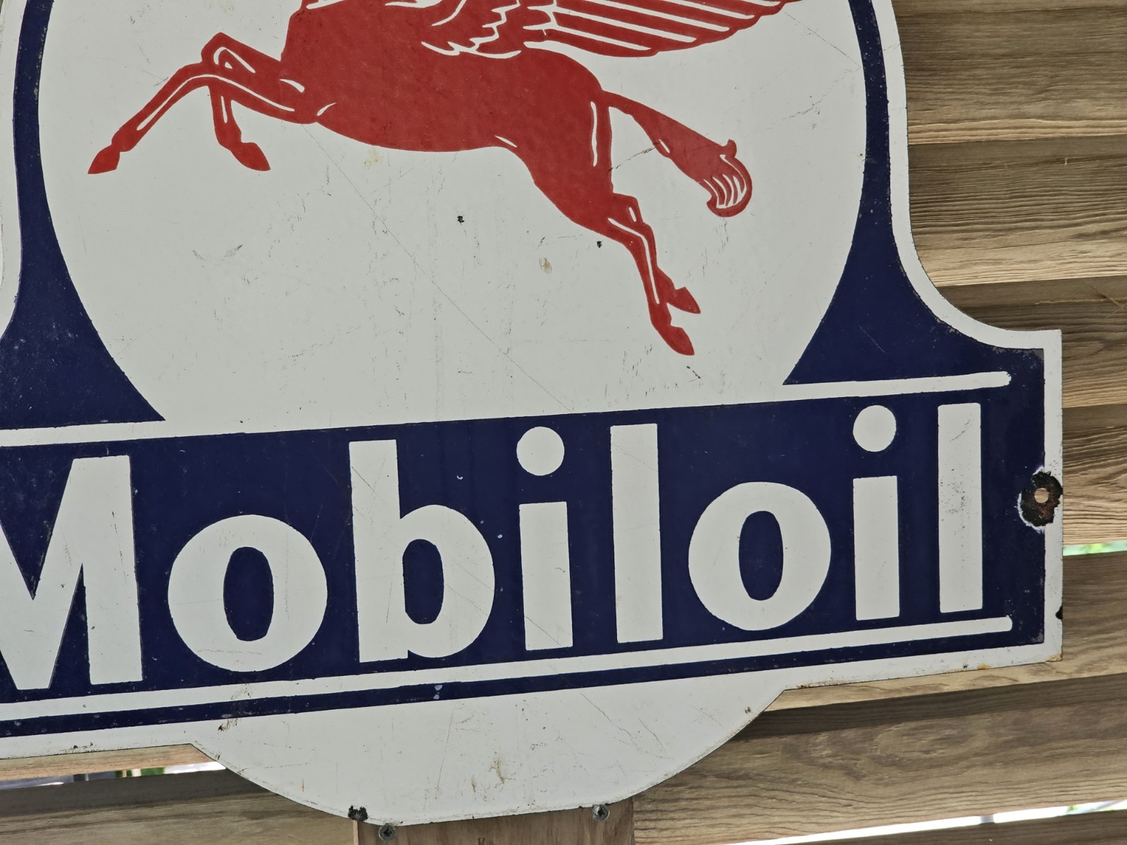 GIANT VINTAGE MOBILOIL PEGASUS PORCELAIN GAS STATION SIGN 24″X 22″