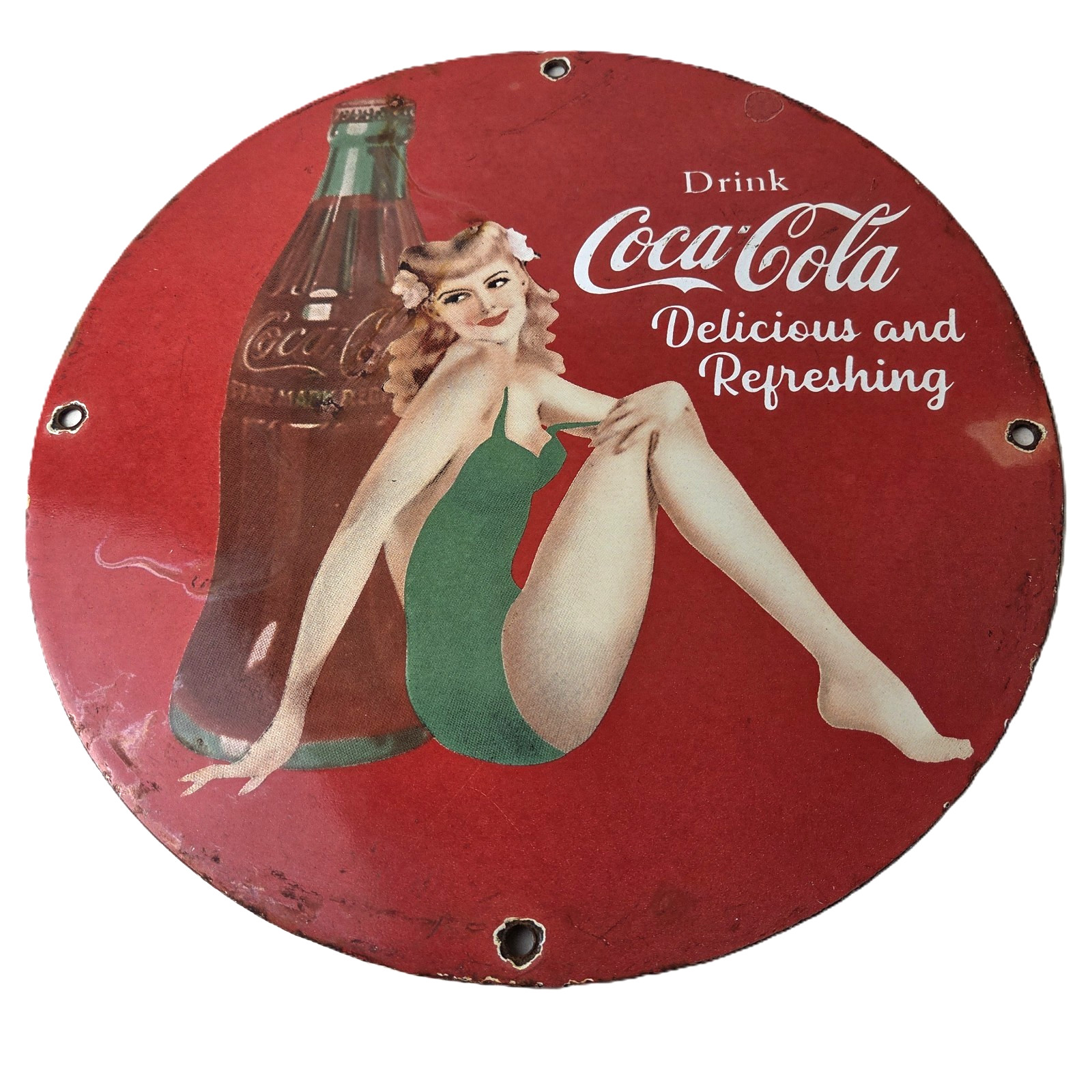 Vintage Coca-Cola Porcelain Sign – Gas Pump Plate Service Diner Sign
