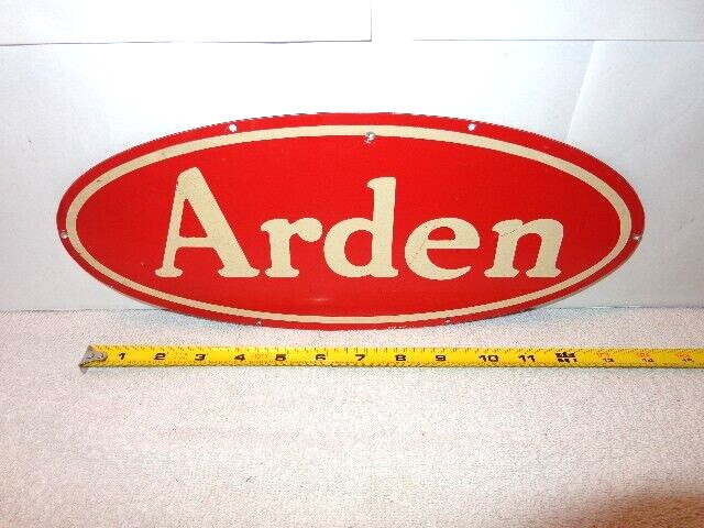 VINTAGE ORIGINAL 14 x 6 in ARDEN DAIRY ADV. SIGN DIE CUT ALUMINUM – S 268