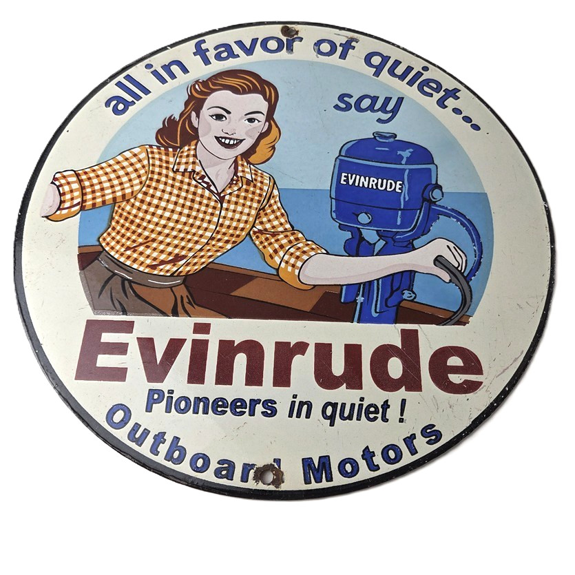 Vintage Evinrude Outboards Porcelain Sign – Boat Motors Gas Engines Ad Sign