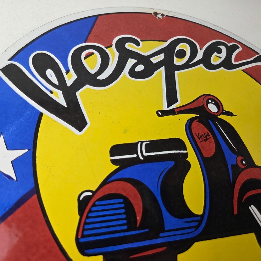 Vintage Vespa Sign – Parking Only Gas Service Station Porcelain Advertising Sign