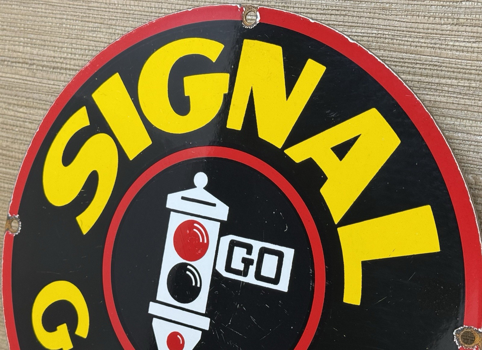 VINTAGE SIGNAL GASOLINE PORCELAIN SIGN: Gas Station Motor Oil Pump Plate