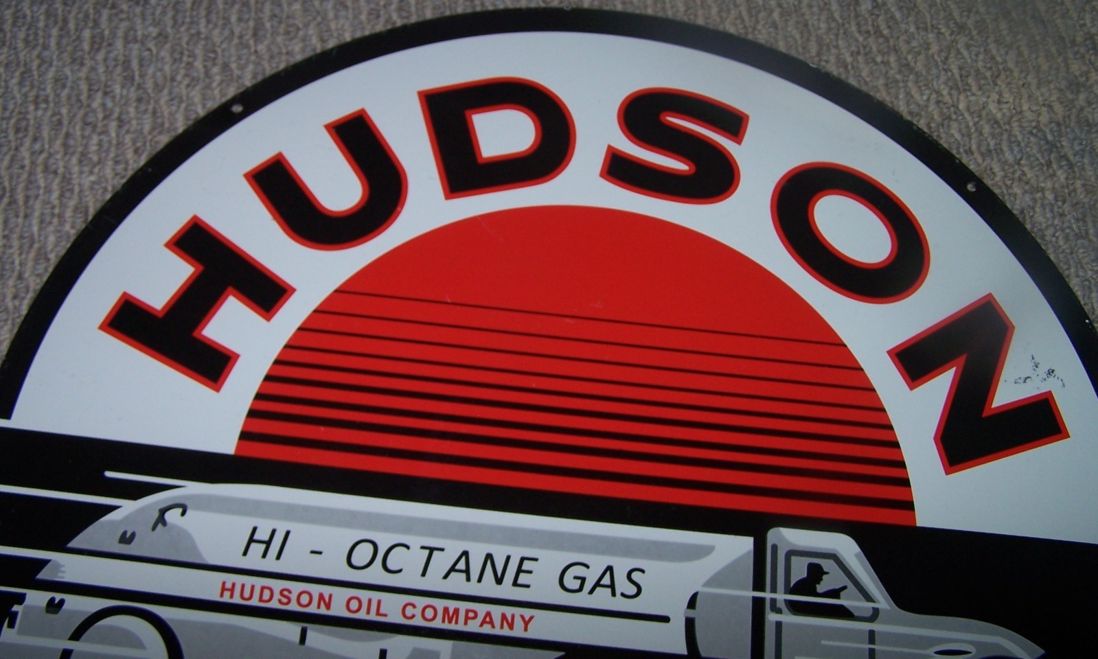 Large 24 In Diameter Hudson Regular 2 Sided Porcelain Sign Hi-Octane Gas Oil