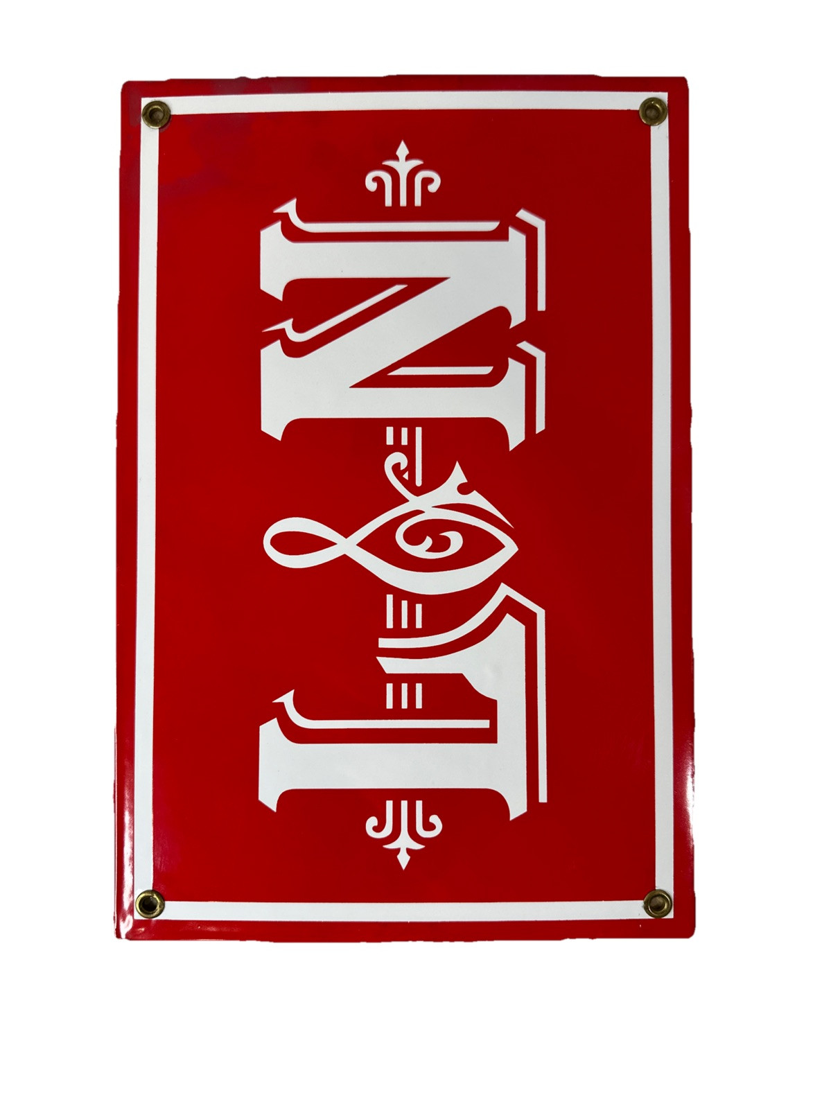 L & N Trains Sign – Lionel Railroad Heavy Porcelain Gas Pump Sign Red White 8×12
