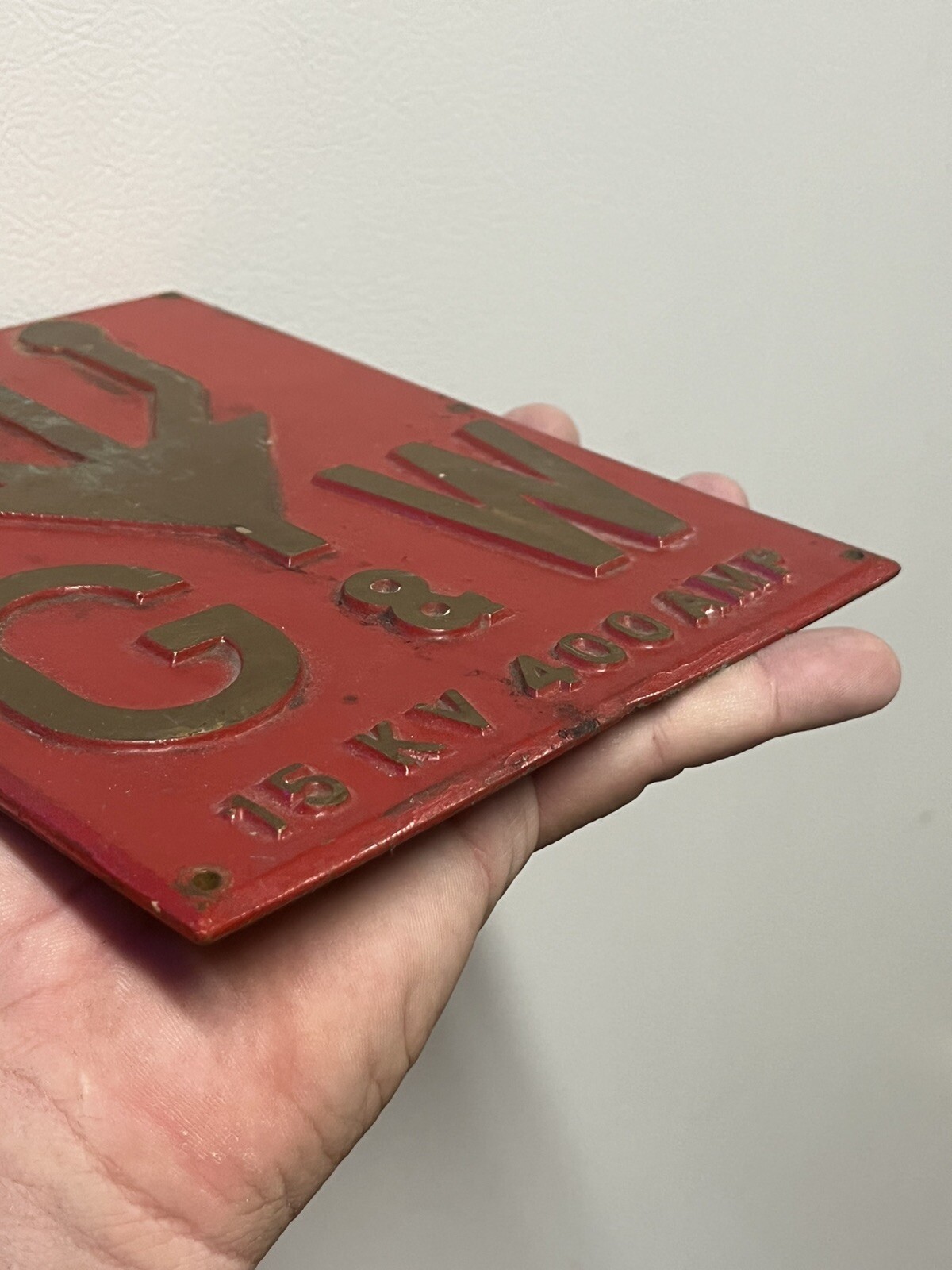 Original Embossed Brass G W 400 Amp 15 KV Sign Train RR Industrial ELECTRIC Volt