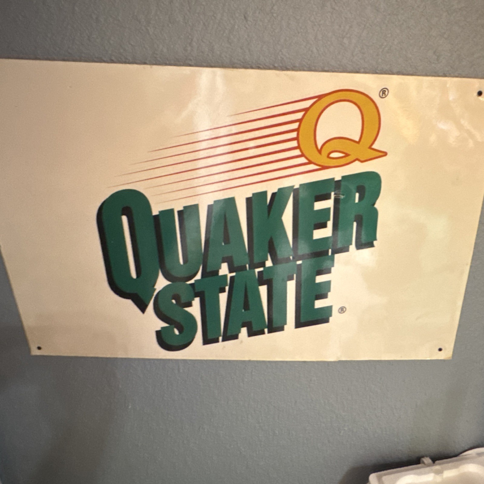 Quaker State Advertising Sign Beige Green Yellow Red Gas & Oil Theme