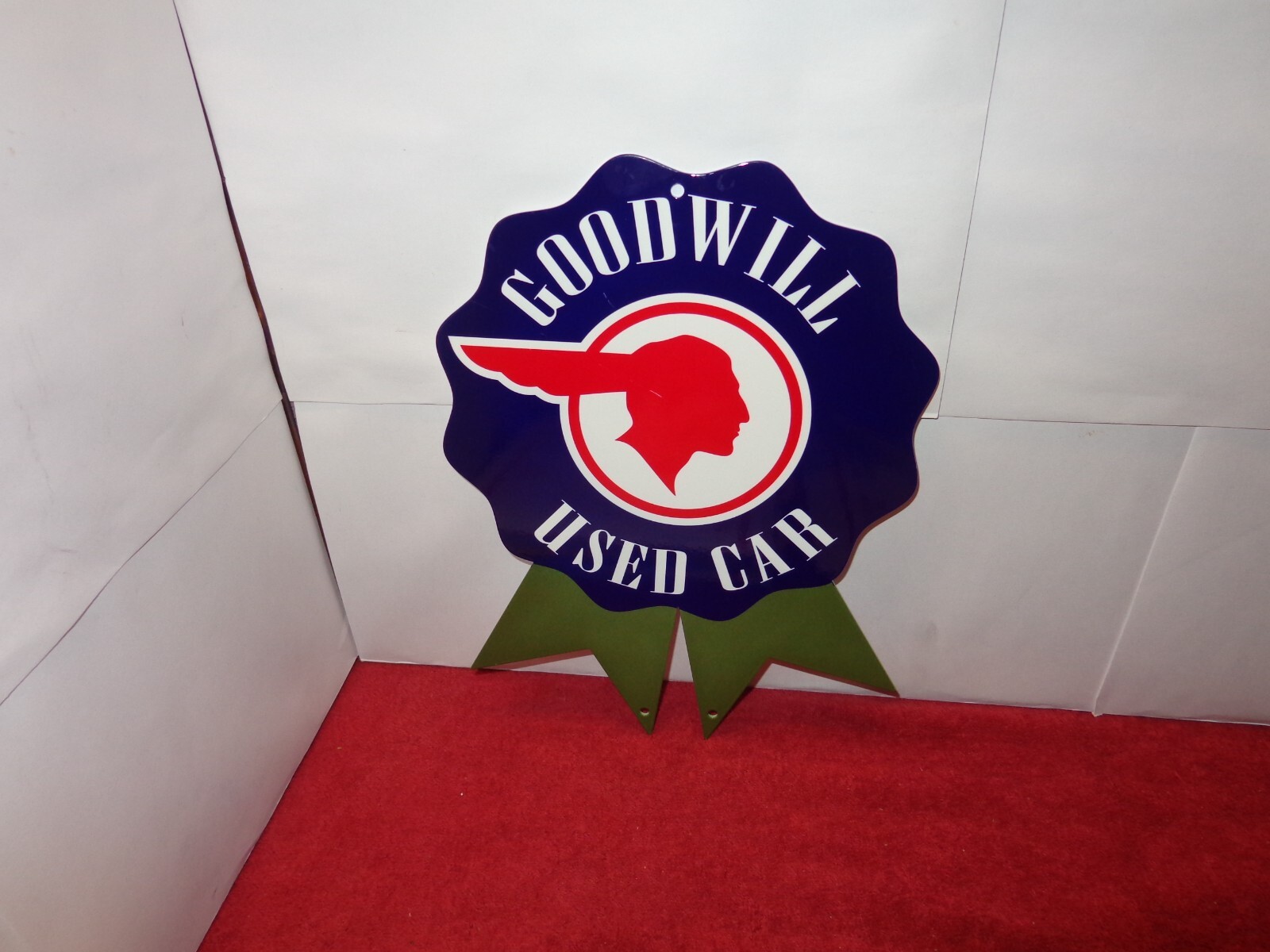 8 3/4 x 12 in GM PONTIAC GOODWILL USED CARS ADV. SIGN HEAVY DIE CUT METAL #S 30