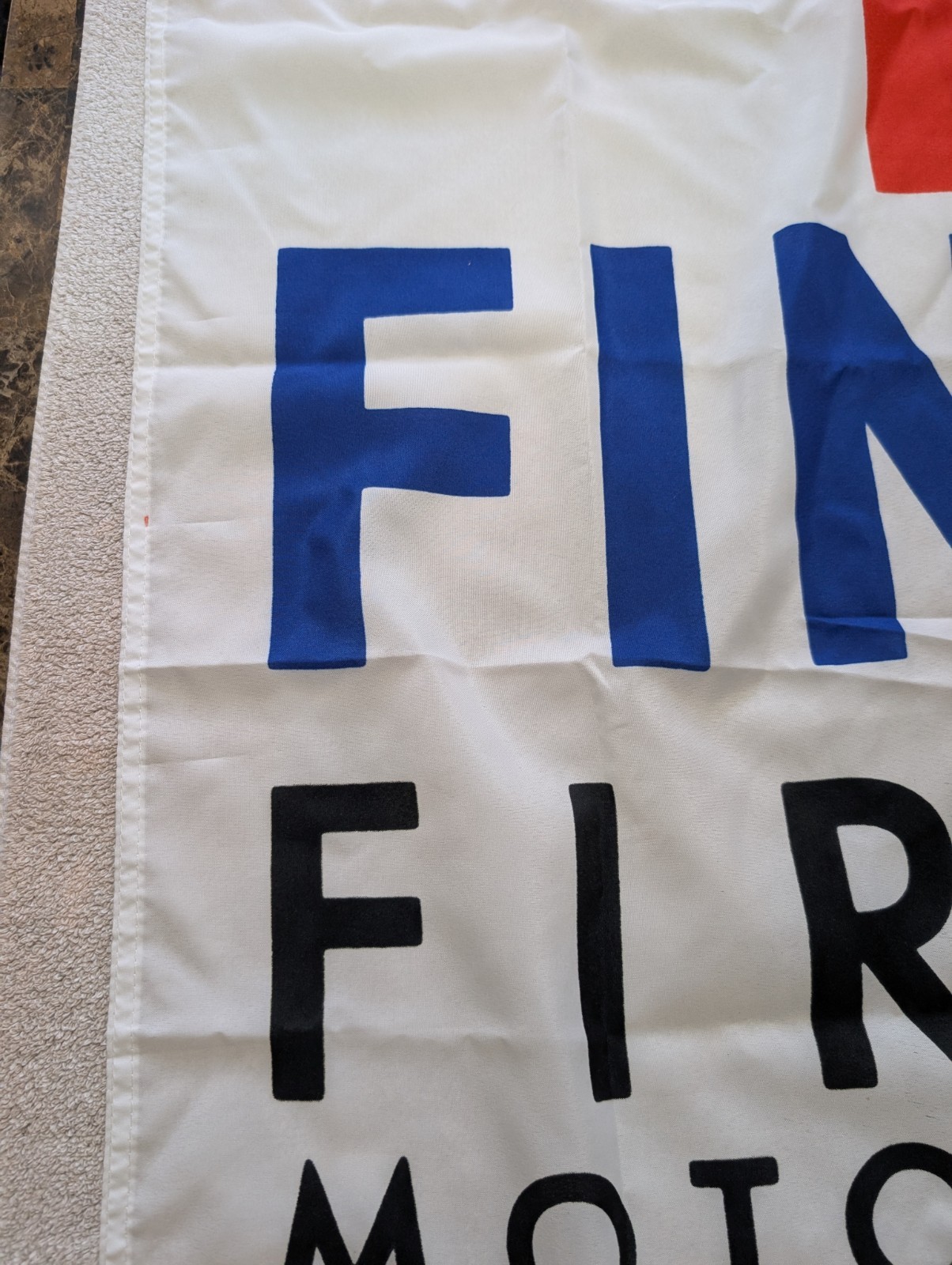 Rare Fina First Motor Oil Advertising Flag Pit Lane Racing Collectible Banner