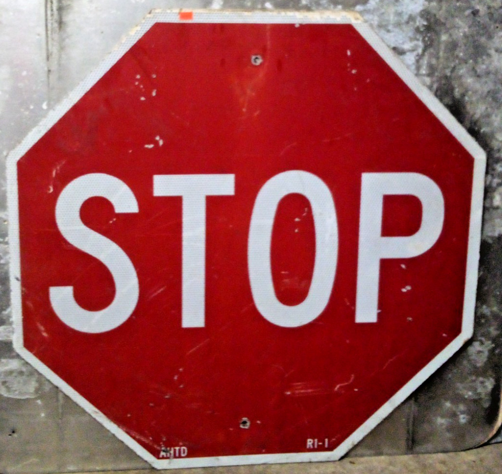 AUTHENTIC RETIRED HWY EXIT SIGN BARN MAN CAVE STOP SIGN 30X30″