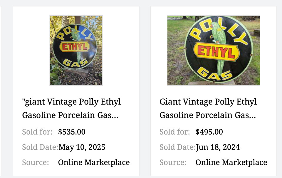 VINTAGE POLLY ETHYL GAS 🦜 PARROT BIRD OIL 11 3/4″ PORCELAIN METAL GASOLINE SIGN