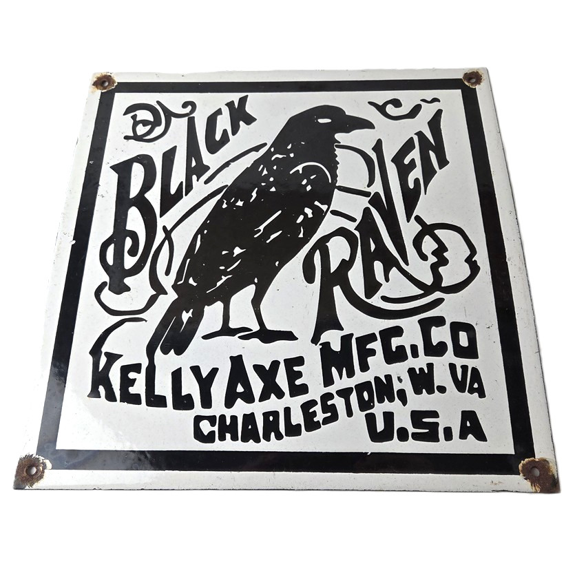 Vintage Black Raven Sign – Kelly Axe Service Station Knife Store Gas Pump Sign