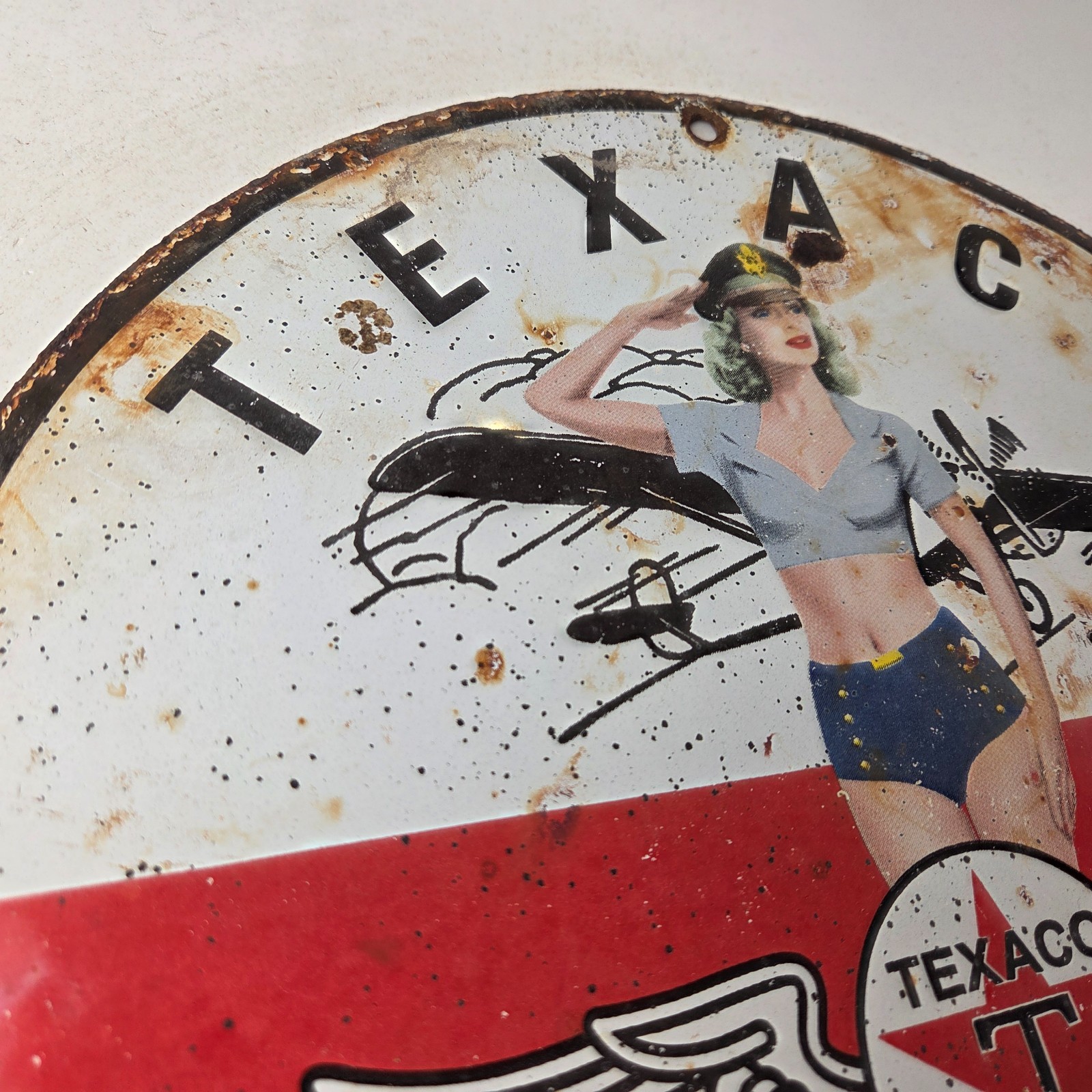 Vintage Texaco Gasoline Gas Pump Sign – Aviation Airplane Pinup Porcelain Sign