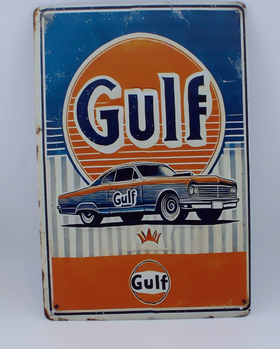 Gulf Oil Gas Station Metal Tin Sign 12×8 Retro Garage Wall Decor