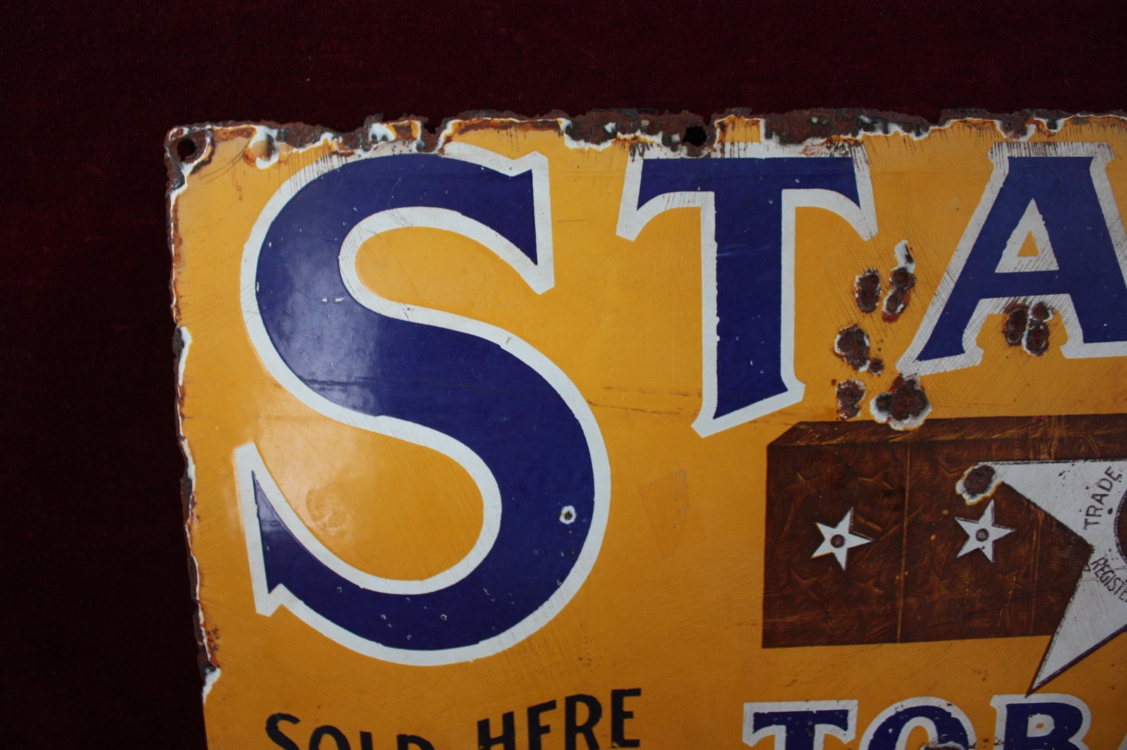 * ANTIQUE STAR TOBACCO PORCELAIN SIGN EARLY GENERAL STORE SURVIVOR 1920 1930 *