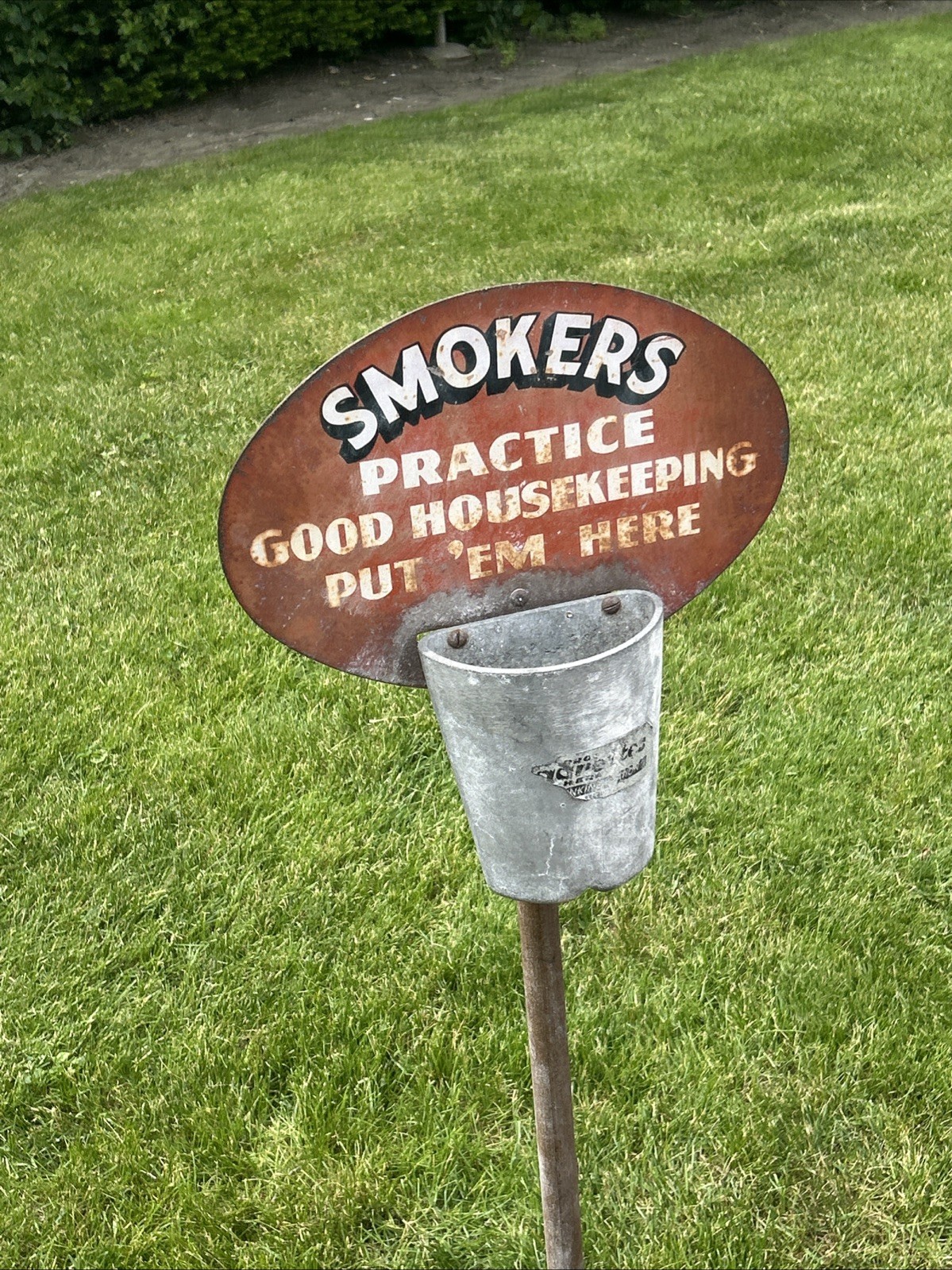 VINTAGE SIPCO STAND ASHTRAY NO SMOKING BEYOND THIS AREA PUT ‘EM HERE SIGN 43”