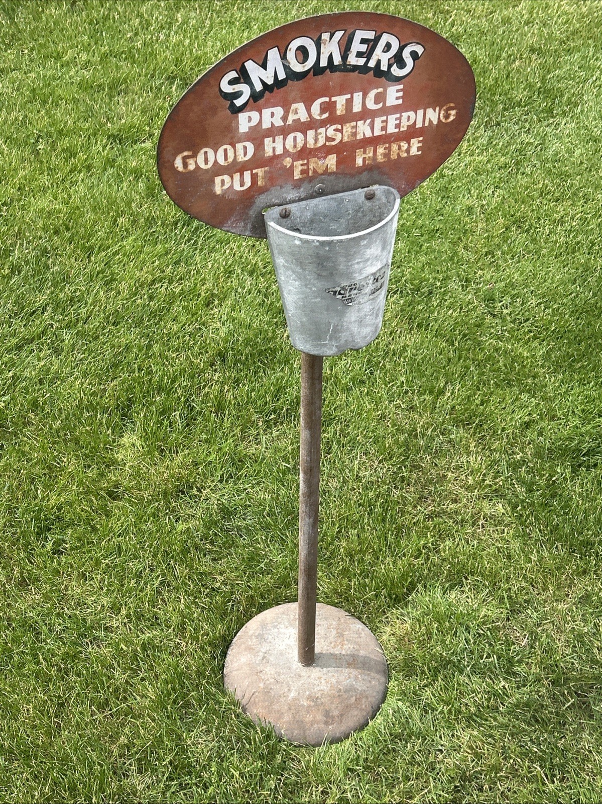 VINTAGE SIPCO STAND ASHTRAY NO SMOKING BEYOND THIS AREA PUT ‘EM HERE SIGN 43”