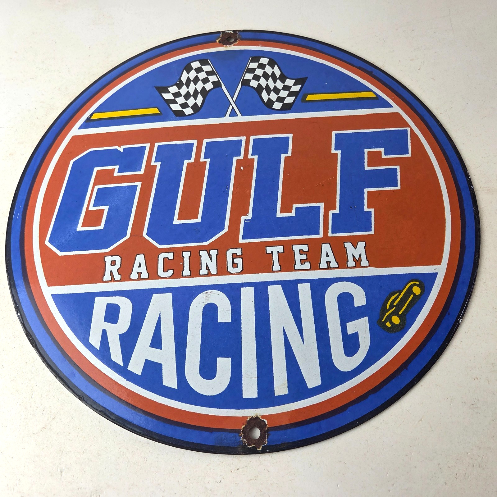 Vintage Gulf Gasoline Sign – Racing Automobile Porcelain Gas Pump Sign