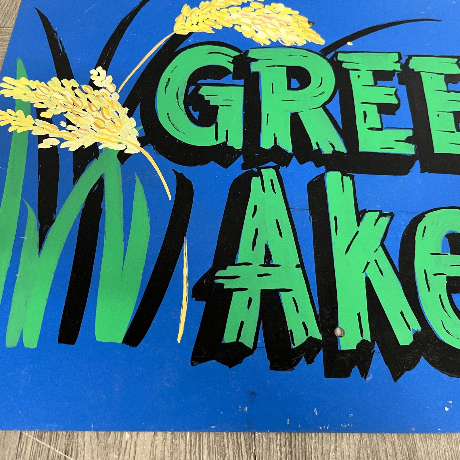 Vintage Green Akers (acres) Sign Hand Painted Folk Art Garden Greenhouse 16″x12″