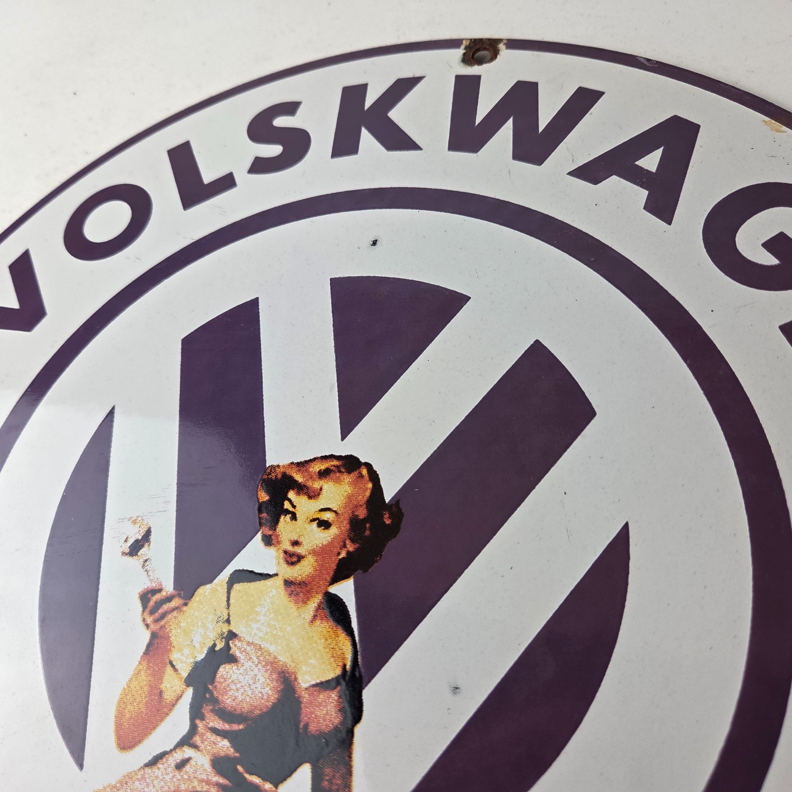 Vintage Volkswagen Sign – Porcelain Dealership Sales VW Automobile Gas Pump Sign