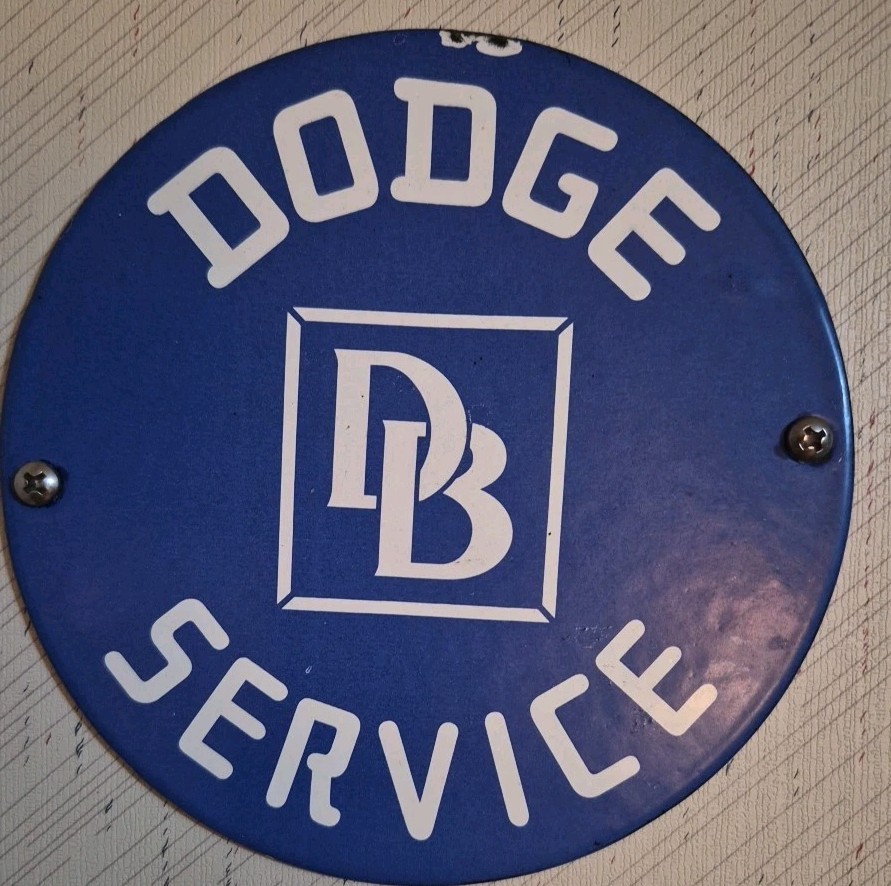 VINTAGE 6″ DB DODGE SERVICE DEALER GASOLINE STATION PORCELAIN MOTOR OIL SIGN