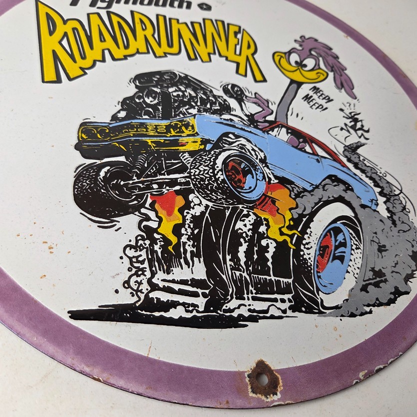 Vintage Rat Fink Sign – Plymouth Road Runner Hot Rod Gas Pump Porcelain Sign