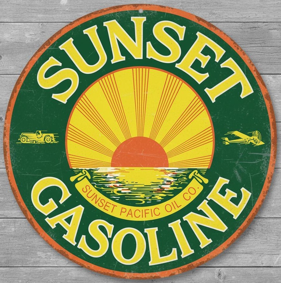 Sunset Gasoline 12″ Diameter Vintage Novelty Metal Sign Made In USA New!