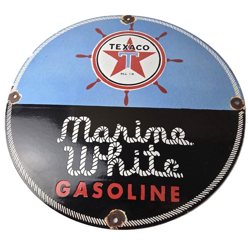 Vintage Texaco Gasoline Sign – Marine White Gas Products Porcelain Sign
