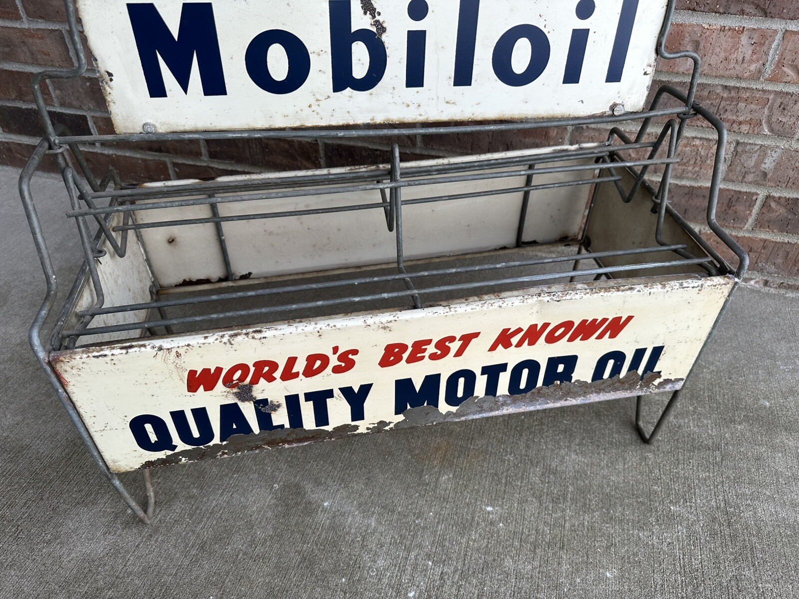 Vintage MobilOil Oil Can / Bottle Original Motor Oil Rack Sign Mobil Filpruf